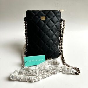 NWT Chrisbella Black Crossbody / Shoulder  Bag w/ Chain Details